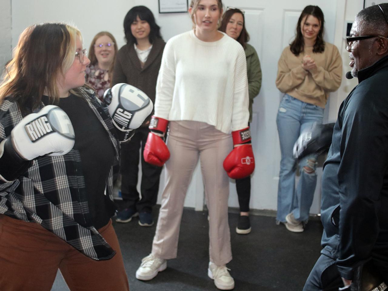Social work students try out boxing