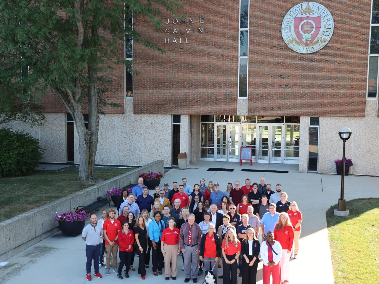 The staff and faculty of Ohio State Lima in front of Galvin Hall