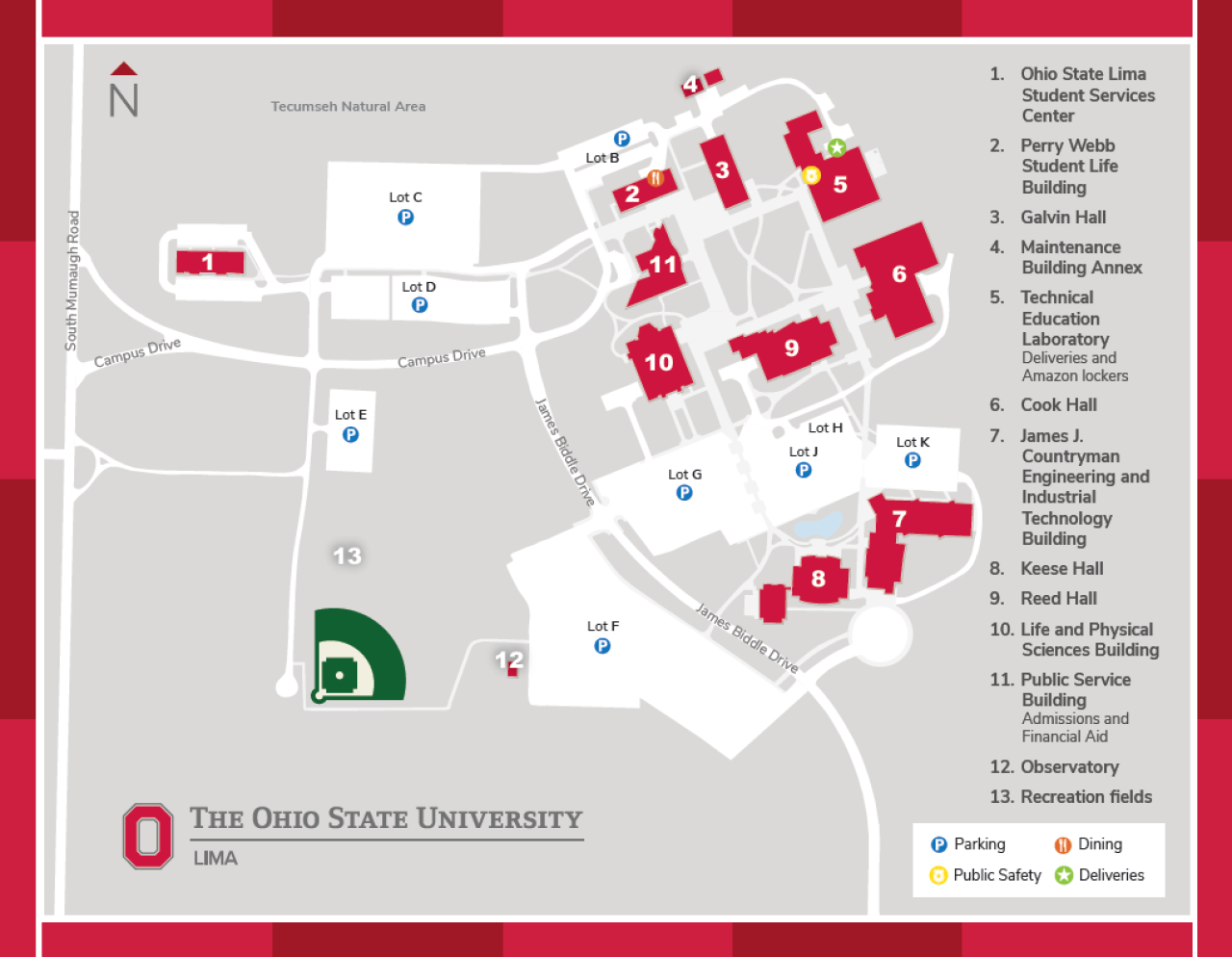 graphic of Ohio State Lima campus map