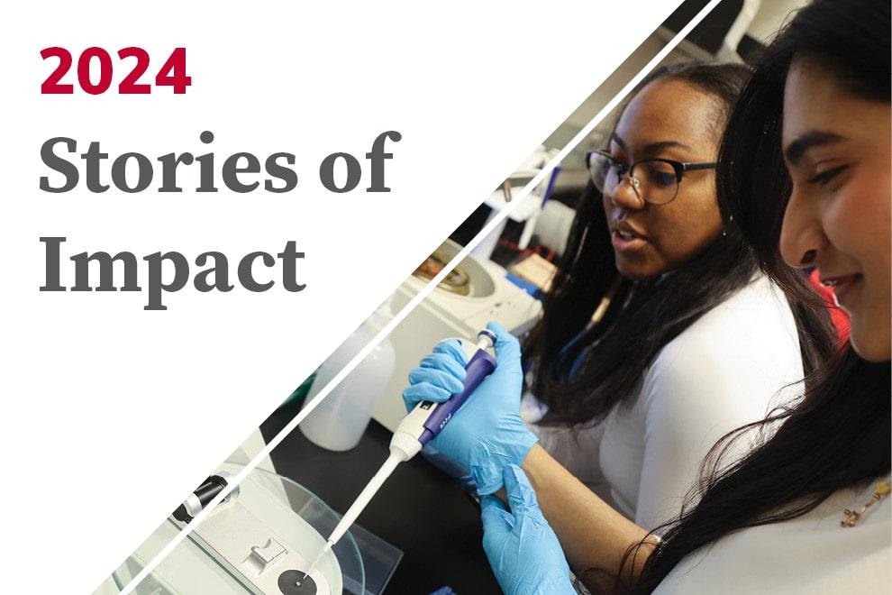 Two students work in a lab with a pipette at Ohio State Lima