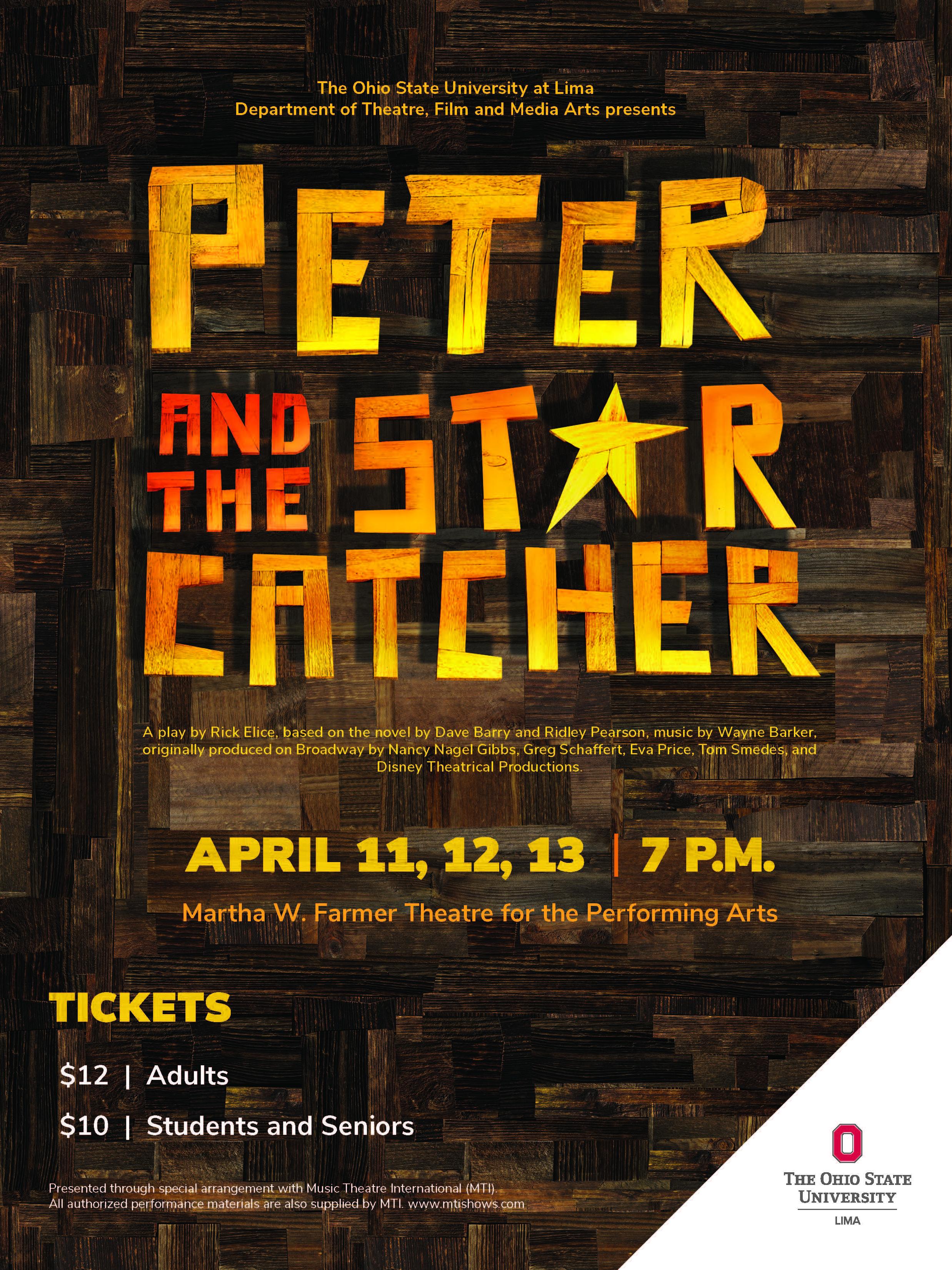 show flyer with the logo for Peter and the Starcatcher.  also included are dates of the performances