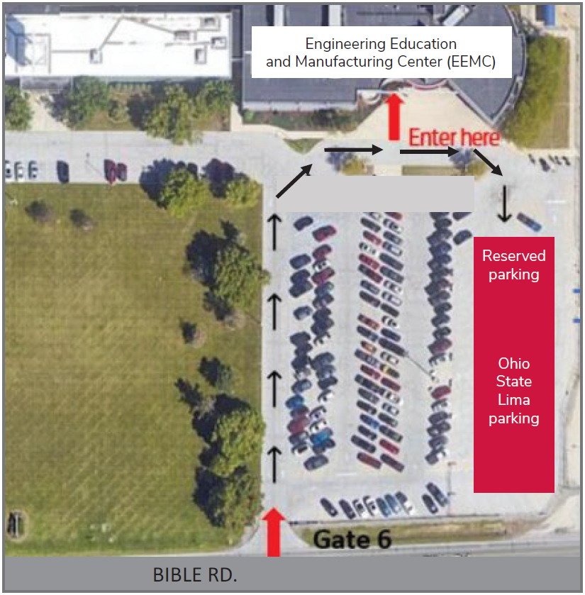 Arial view of the parking lot at the Engineering Education and Manufacturing Center at the Lima Ford plant.