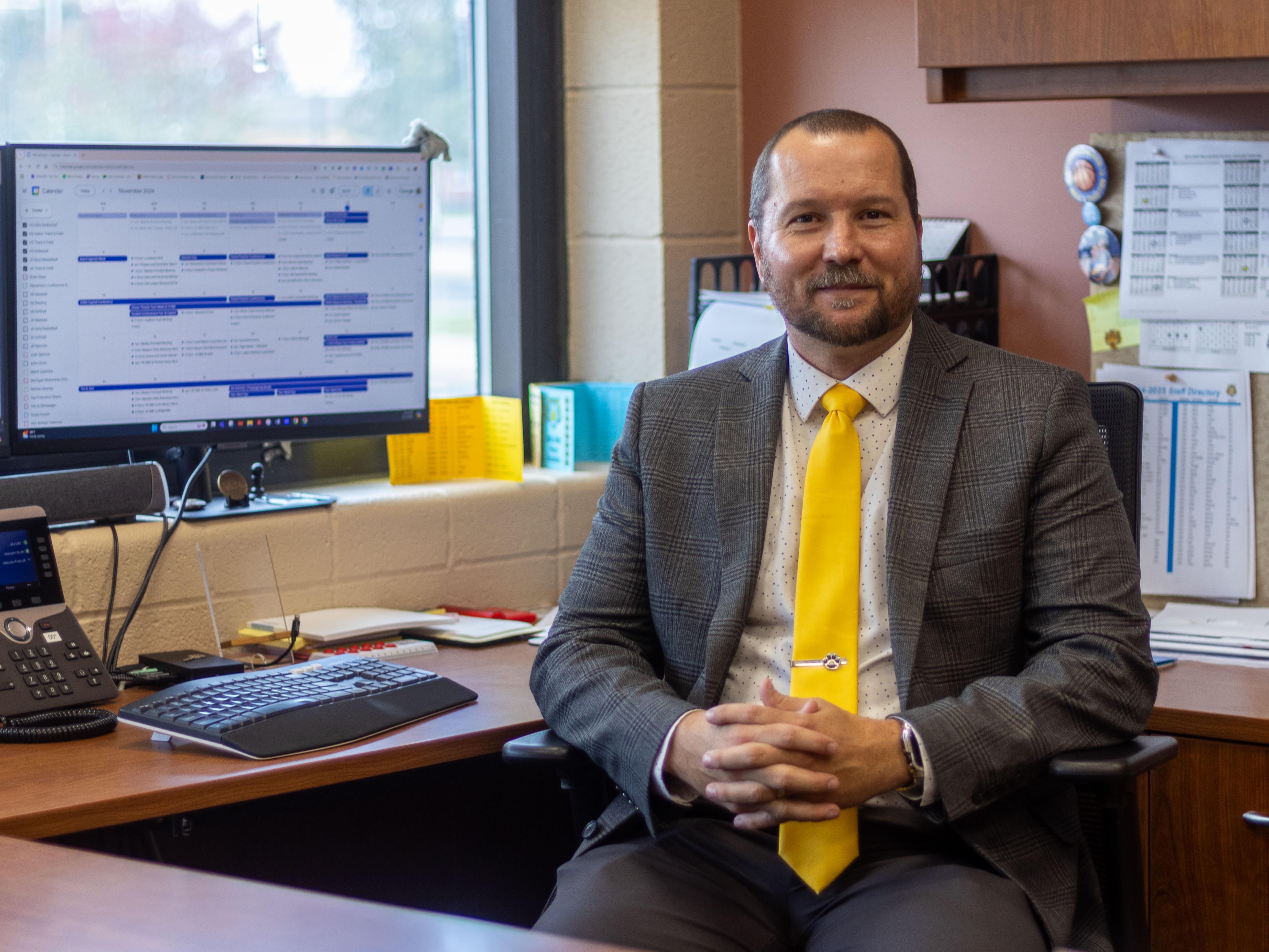 Waynesfield-Goshen Superintendent Tim Pence in his office