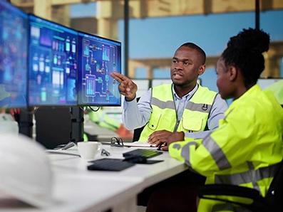 Workers peruse computer screens