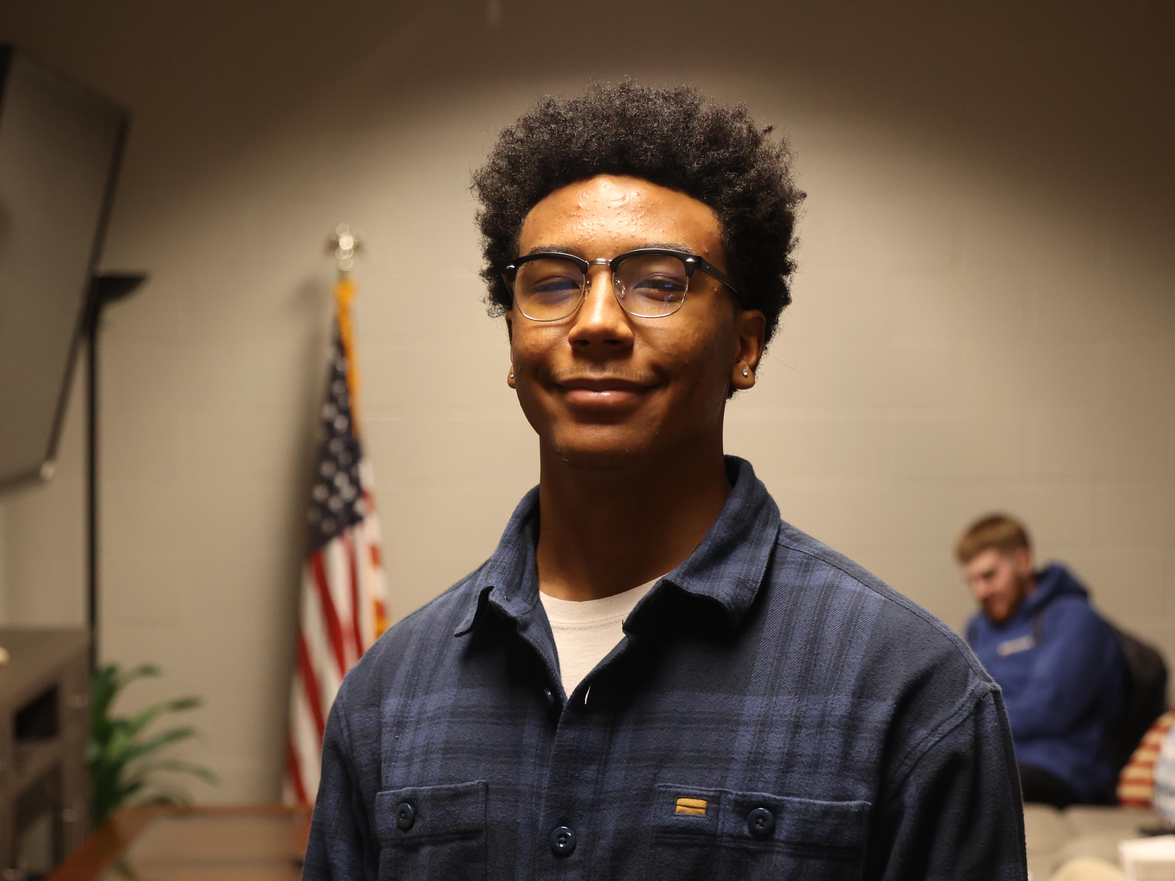 Student in the veterans lounge at Ohio State Lima