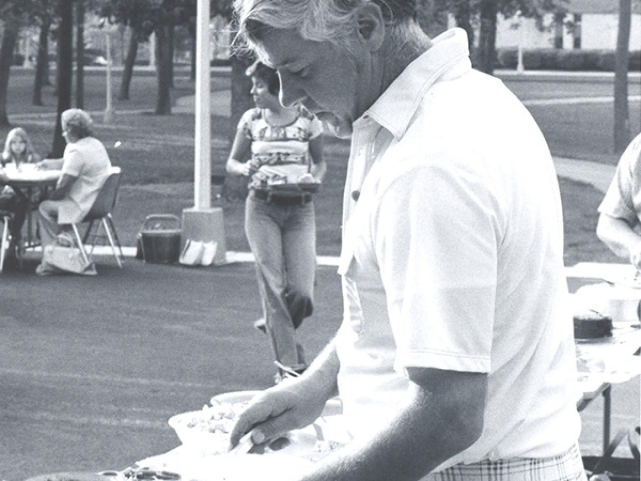 Jim Biddle at a picnic on the Quad at Ohio State Lima