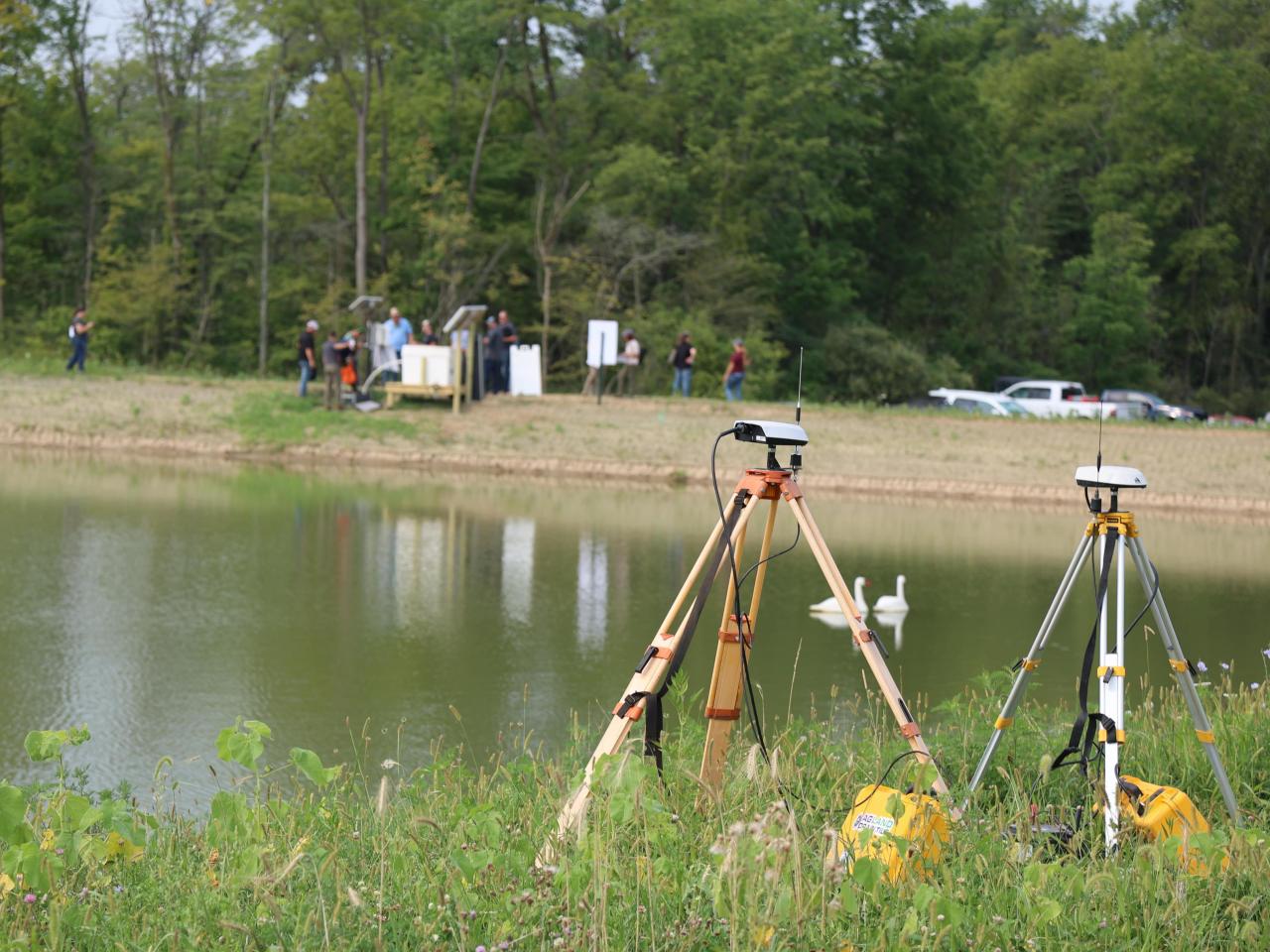 monitoring equipment at the retention pond