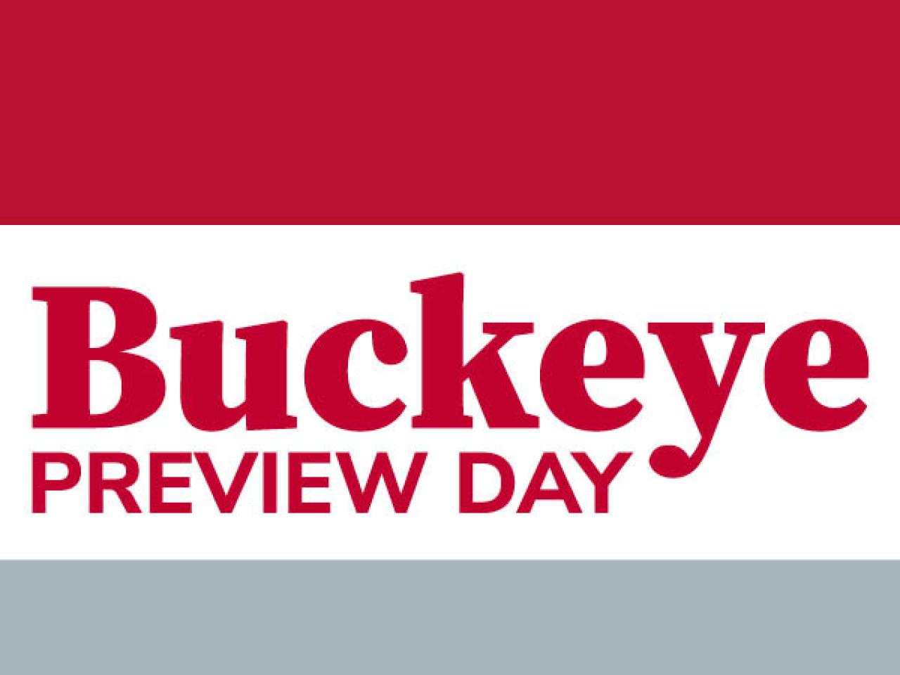 Buckeye Preview Day words with scarlet and gray stripes