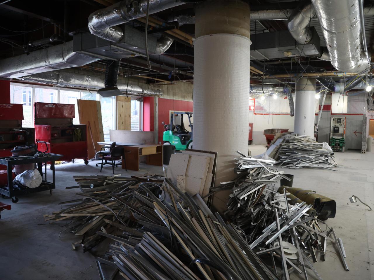 Galvin basement demolition, pile of metal poles