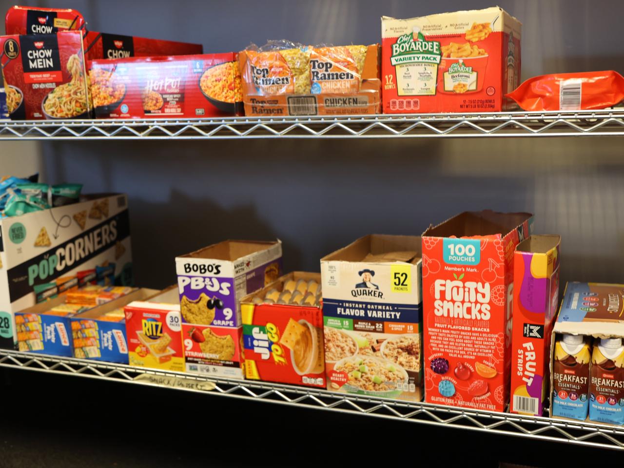 Food on the shelves at the Buckeye Pantry at Ohio State Lima