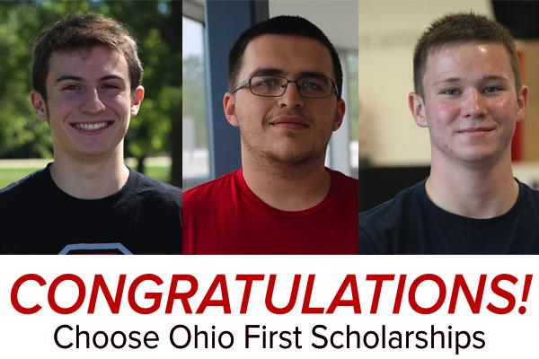 Headshots of three Choose Ohio First Scholarship winners