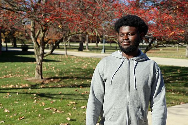 Student David Adjei on campus at Ohio State Lima