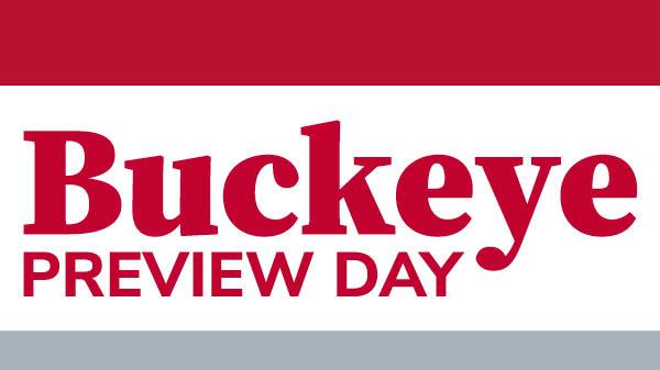 Buckeye Preview Day words with scarlet and gray stripes