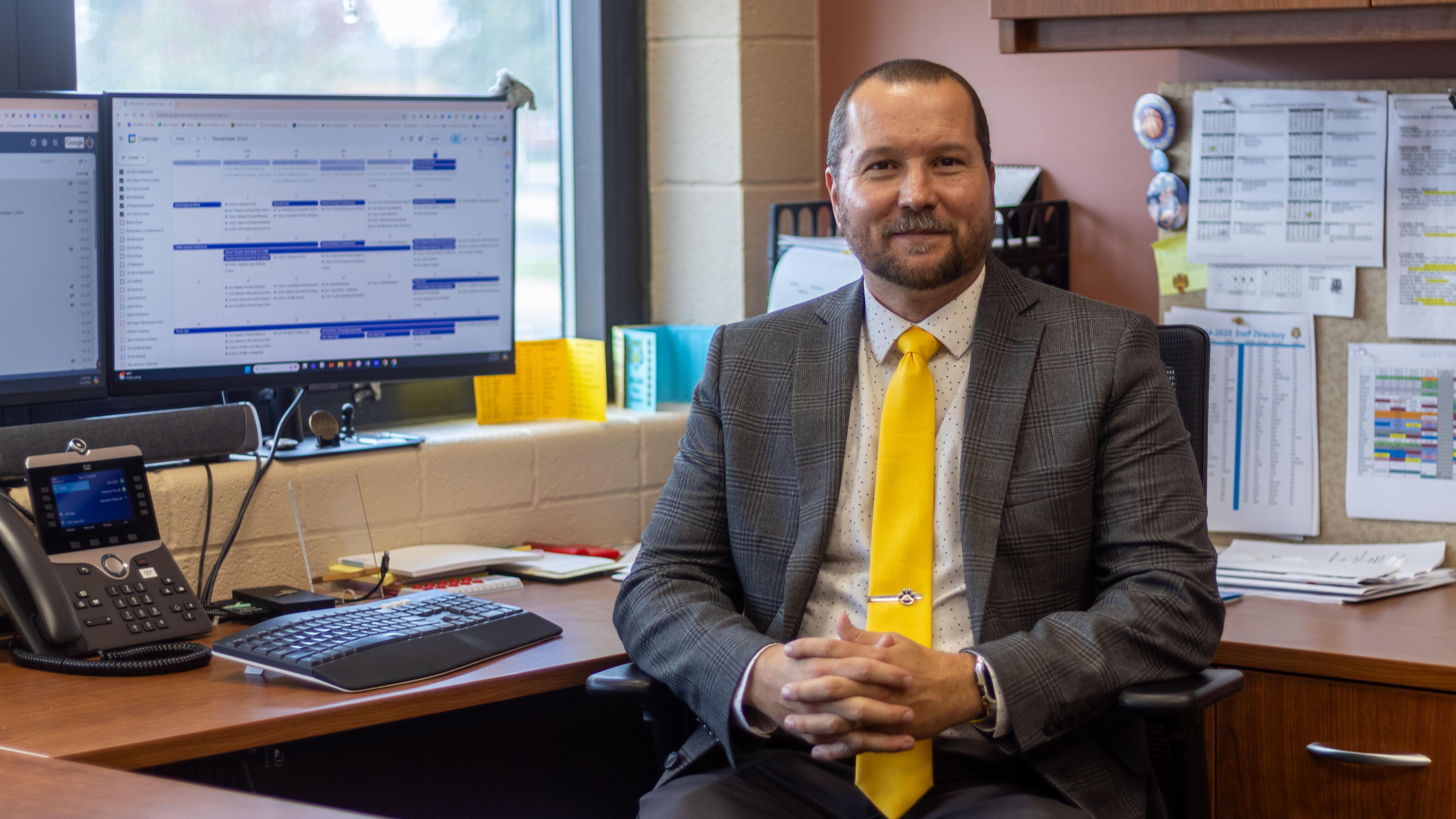 Waynesfield-Goshen Superintendent Tim Pence in his office