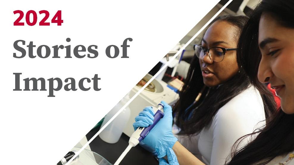 Two students work in a lab with a pipette at Ohio State Lima