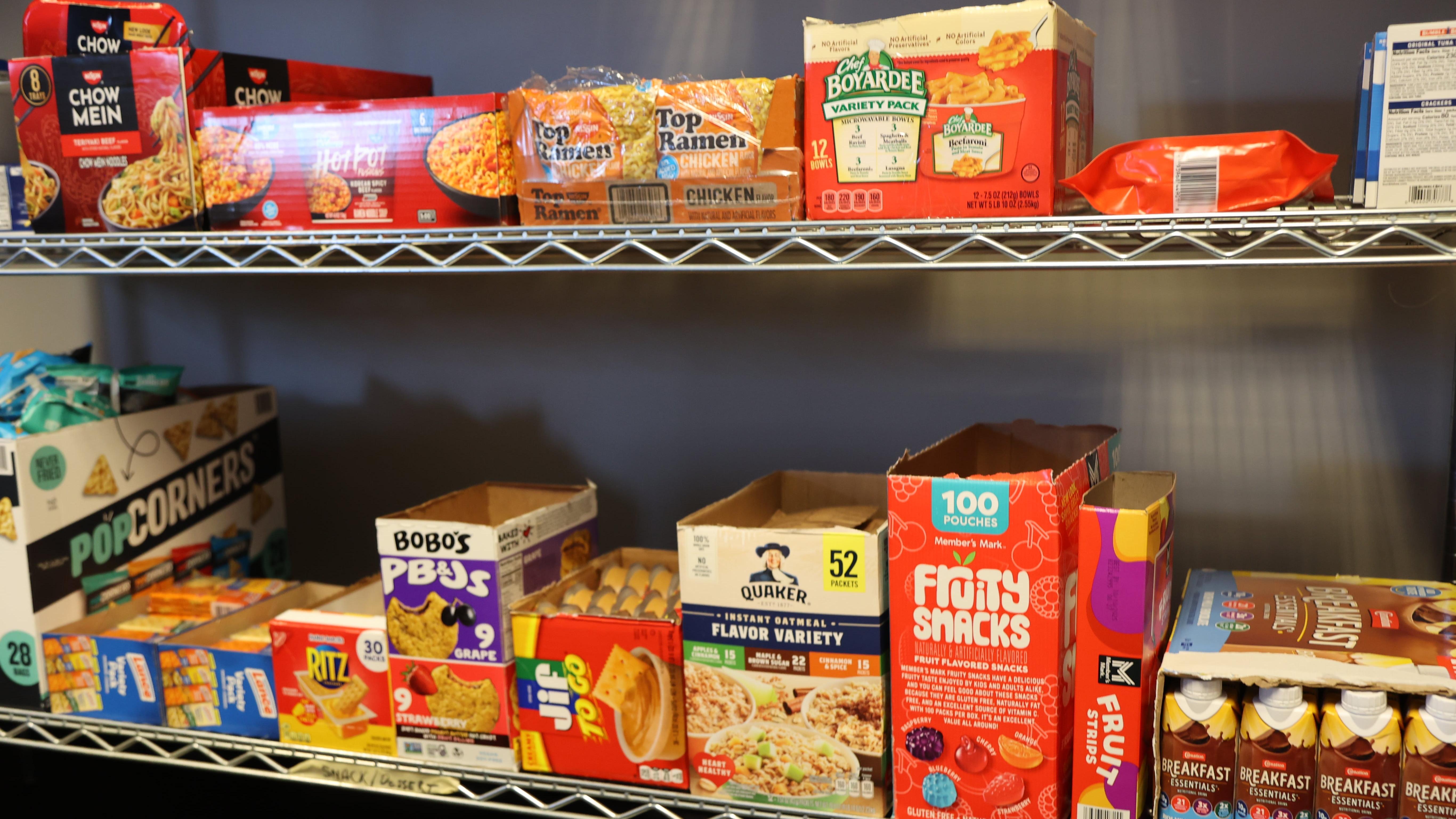 Food on the shelves at the Buckeye Pantry at Ohio State Lima