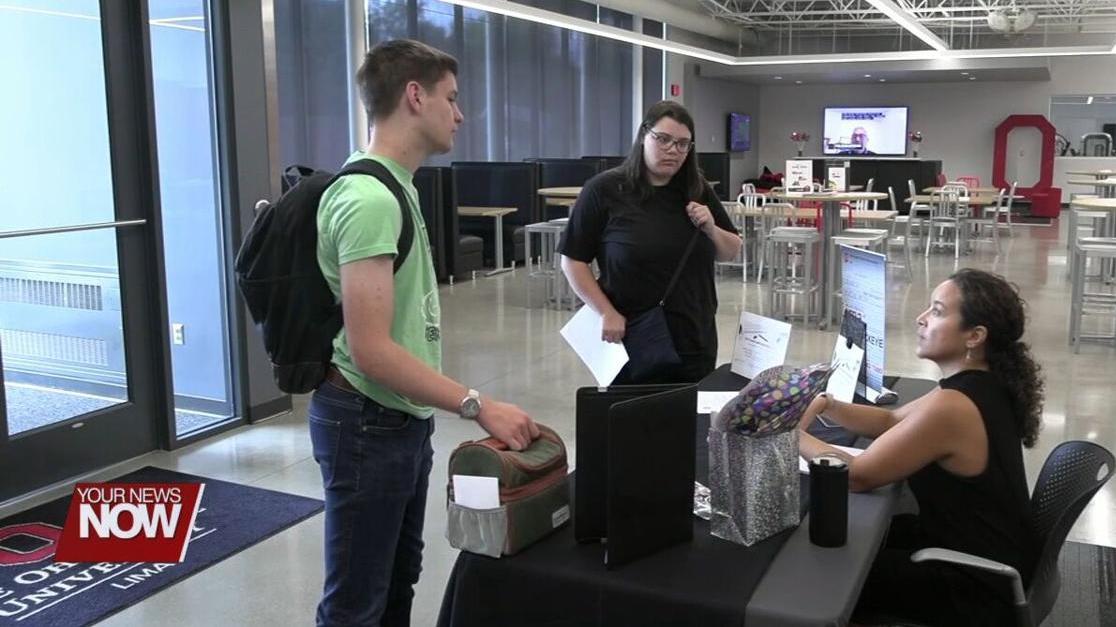 Students talk to a career advisor during Career Week at Ohio State Lima