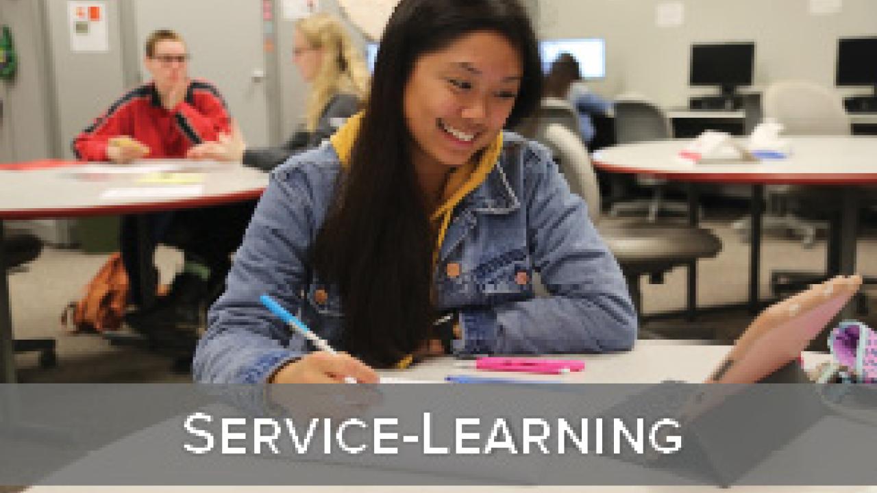 female student with the words Service Learning