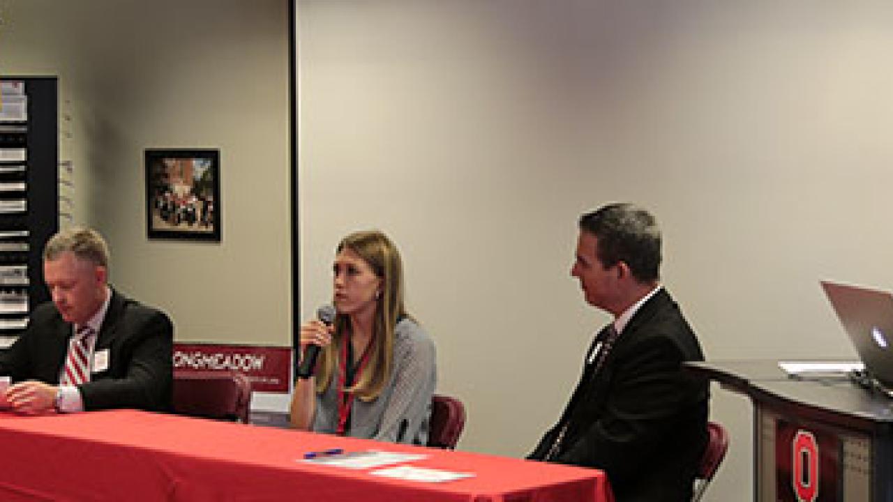 Photo of Alumni during a panel being interviewed