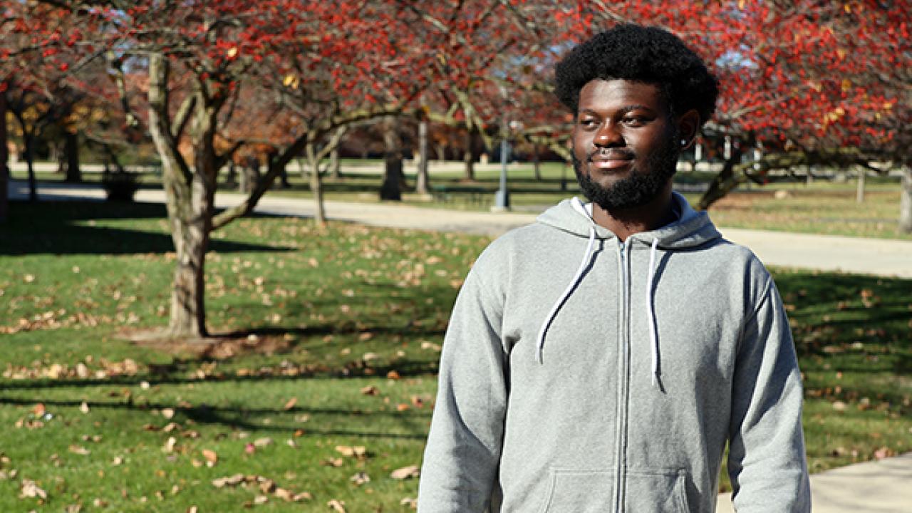 Student David Adjei on campus at Ohio State Lima
