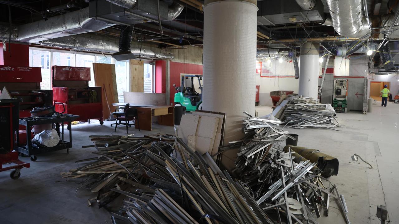 Galvin basement demolition, pile of metal poles