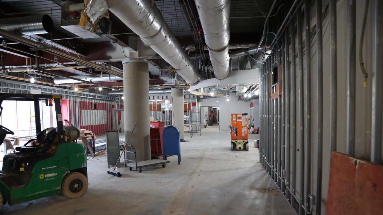 Construction equipment, ductwork up, drywall on framework, in galvin basement 2023-03-03-3